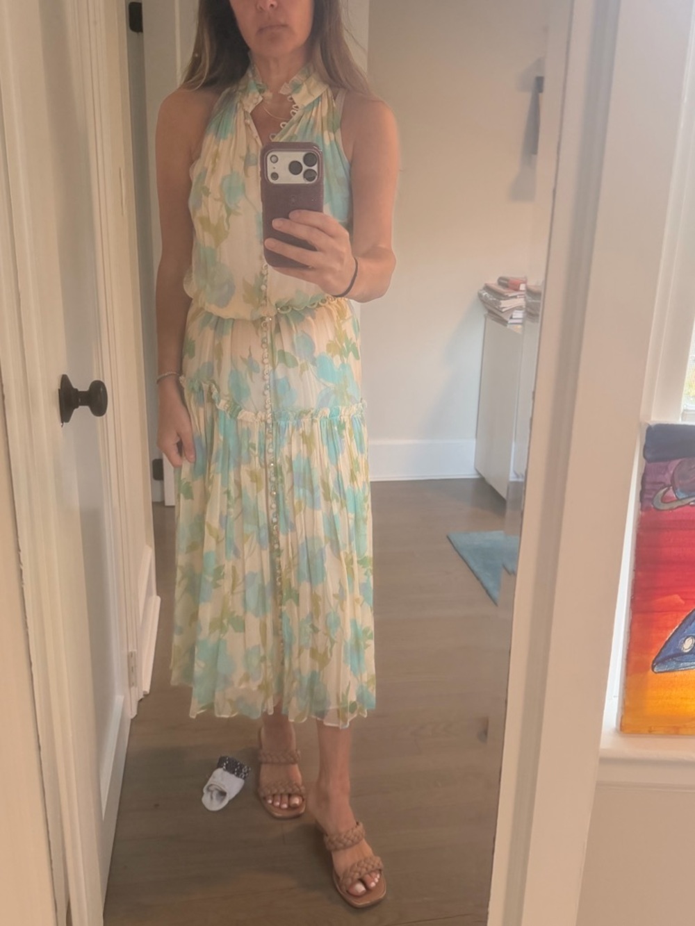 Zimmermann Mint & Cream Floral Halter Midi Dress